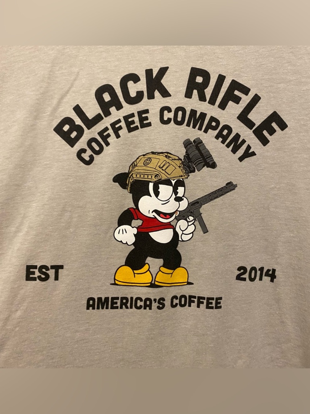 Black Rifle Coffee Co Mens Tee T Shirt XL 46” Gat Rat Graphic Beige Vintage
